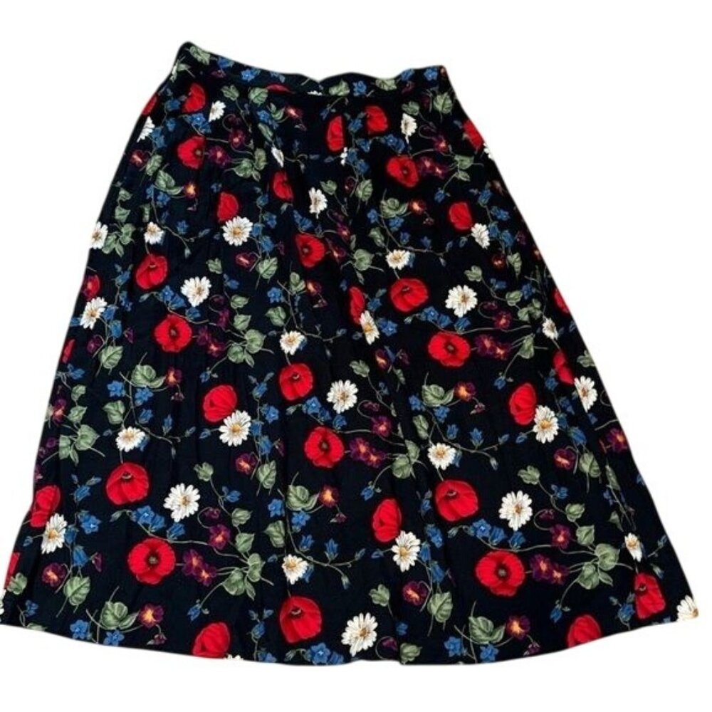 Sage Harbor Floral A-Line Skirt XL Black Red Blue